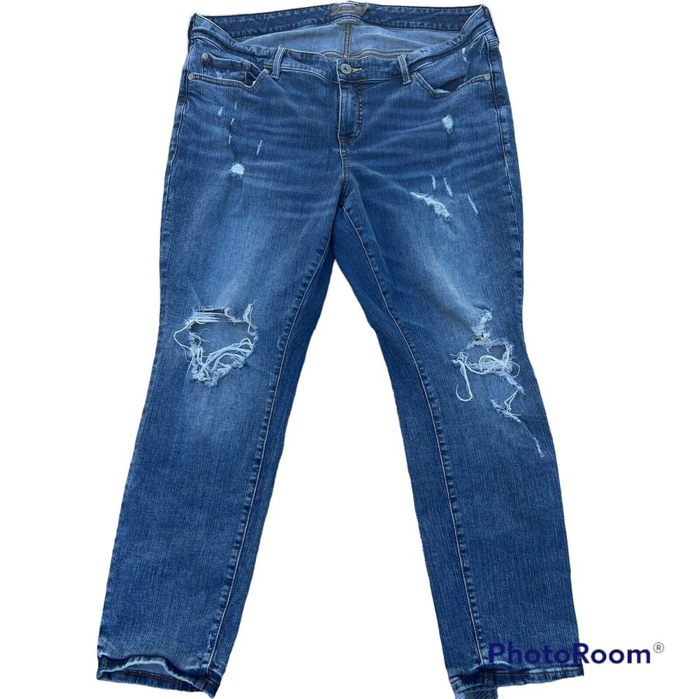Torrid Blue Distress Feel the Fit Vintage Stretch Boyfriend Jeans Women's Sz 18